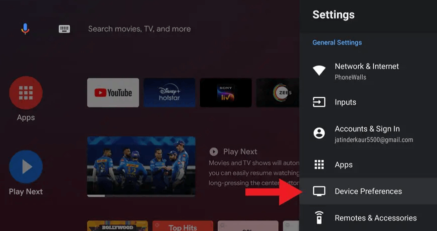 Select Device Preferences to stream All IPTV Player