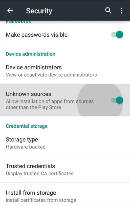 enable unknown sources to Sideloading Aroma IPTV APK 