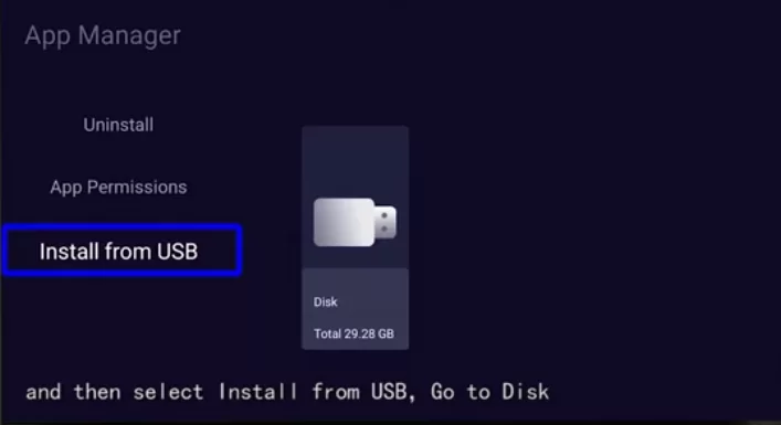 Click on Install from USB to install Chimera IPTV on TV