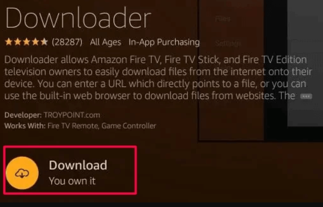 Choose Get button to install the Downloader app on Firestick
