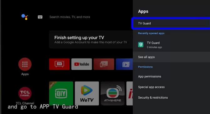 On TV Guard, choose App manager