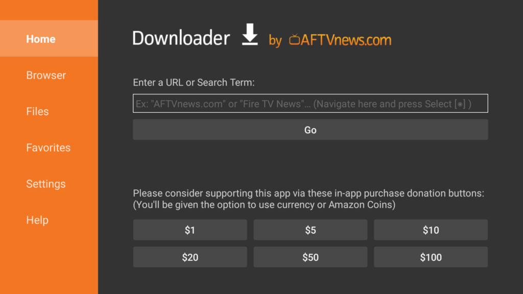Enter the Elite TV IPTV APK URL and click Go