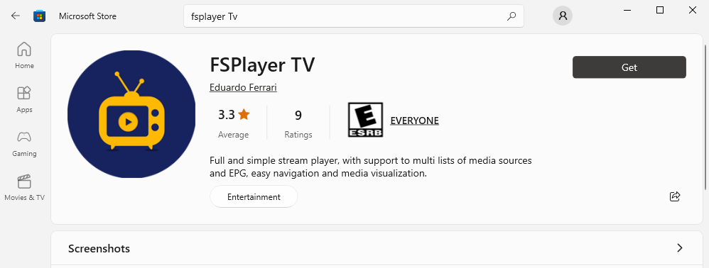 Click the Get button - FSPlayer TV