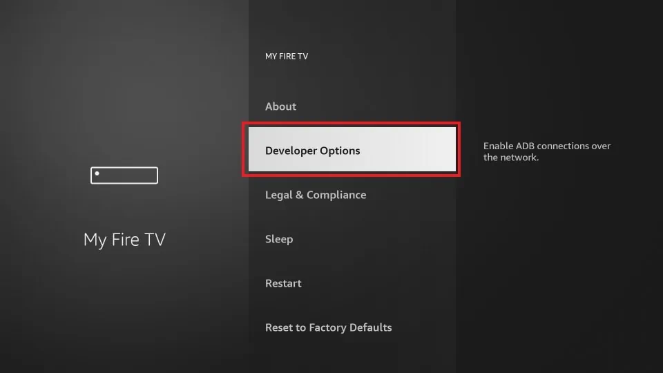 Select the Developer Options app to stream Impeccable Streams IPTV