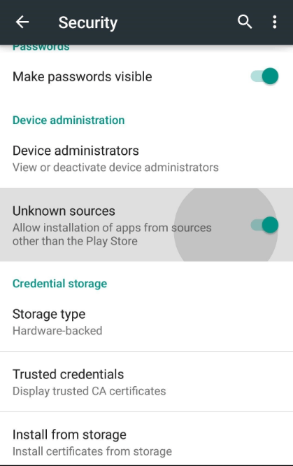 Enable the Unknown Sources option