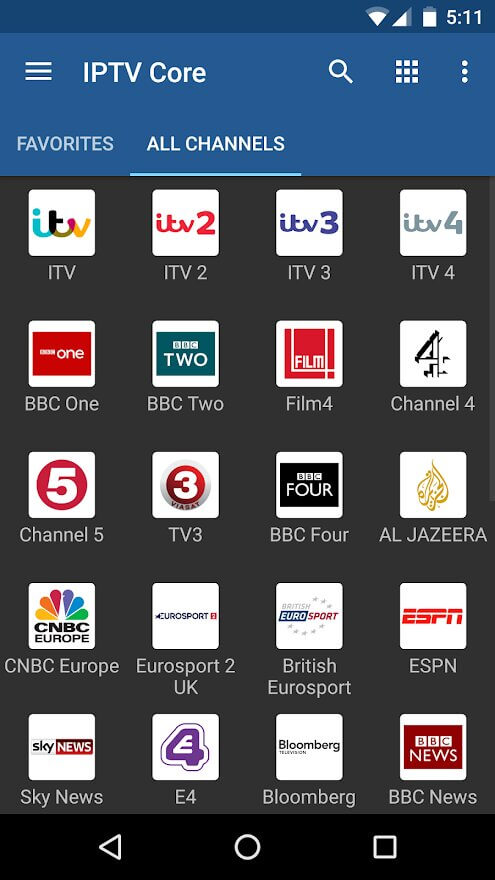 Select your favorite channels on IPTV Core