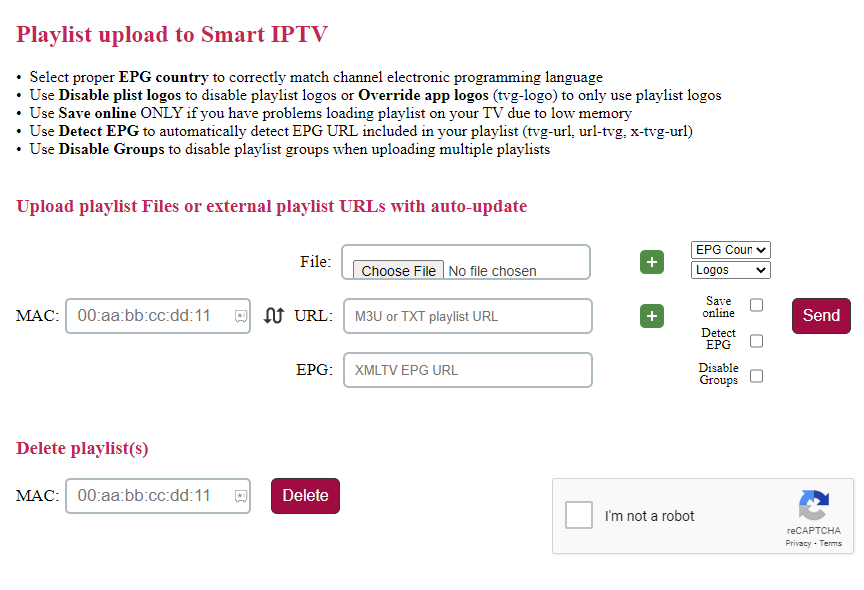 Enter the M3U URL of IPTV Streamz and hit Send button