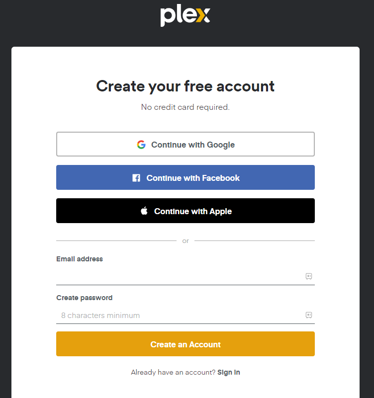 Sign In to Plex app