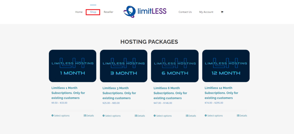 Click on the Shop tab on the official website of Limitless IPTV
