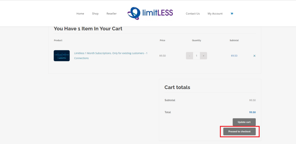 Click on the Proceed to Checkout option to finalize the subscription for Limitless IPTV