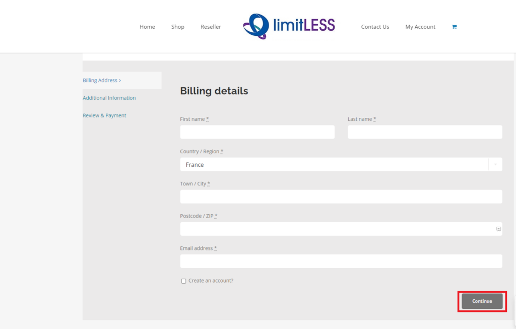 Provide the necessary billing details and click on Continue to finalize the subscription for Limitless IPTV