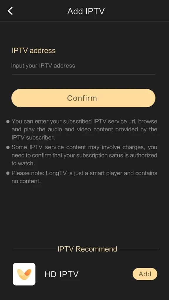 input IPTV address tab LongTV IPTV