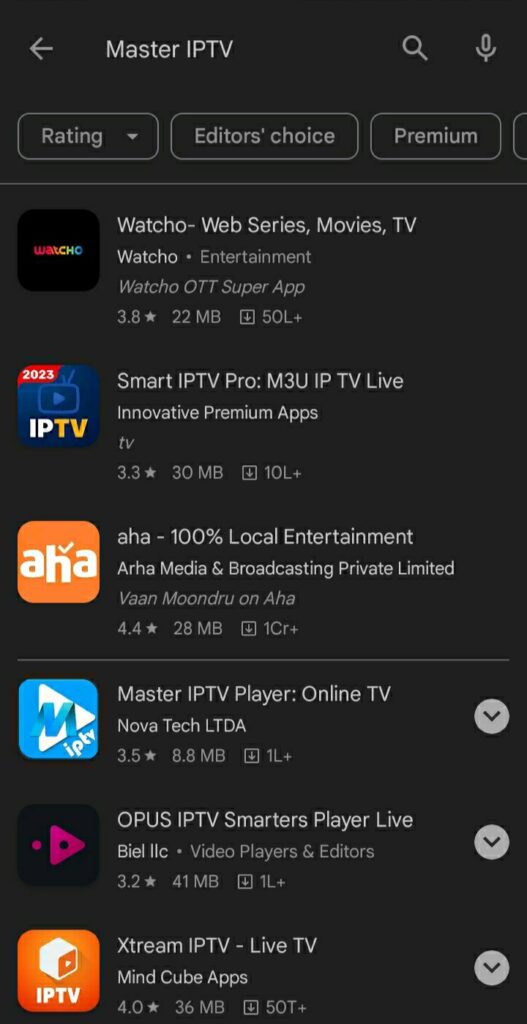 Search for Master IPTV on the search bar 