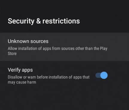Hit the Unknown Sources option on Android TV