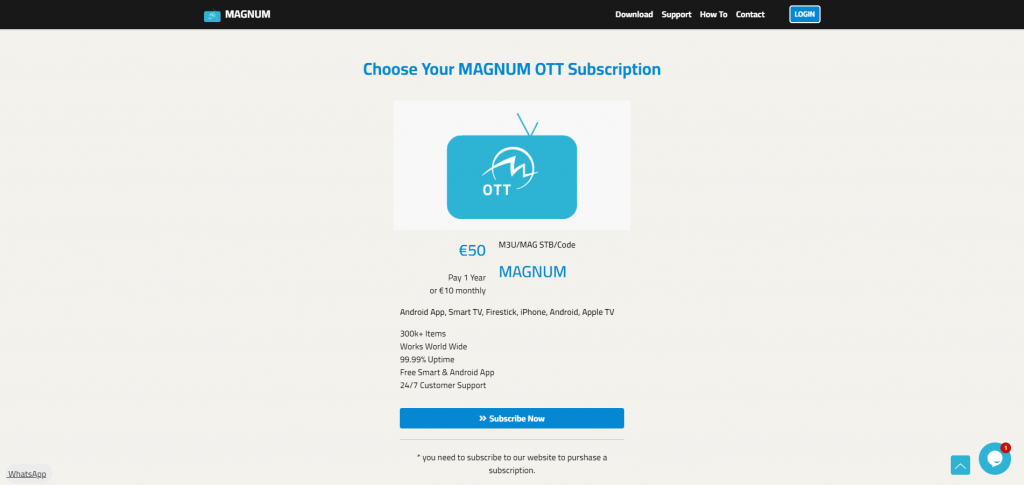 Magnum IPTV subscription page