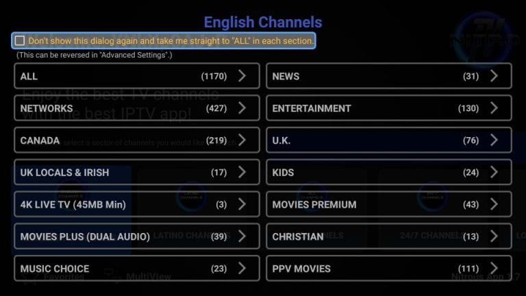 Browse TV Channels in Nitro IPTV