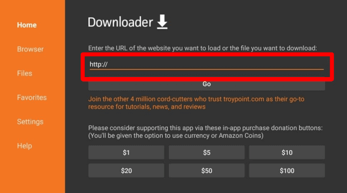 Enter PotPlayer Apk URL on Downloader 