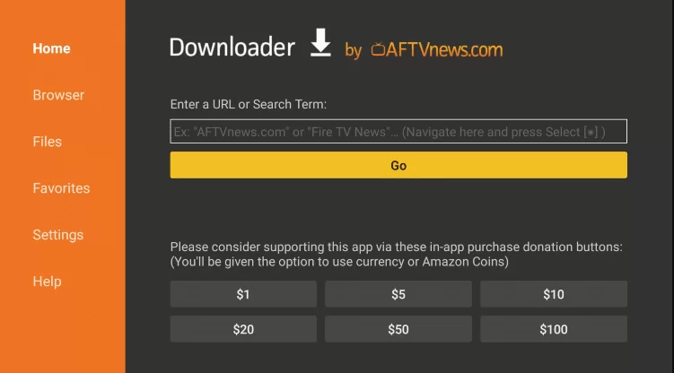 Enter URL of Fringe TV APK in Downloader