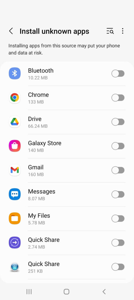 Choose the Browser to enable Install Unknown Apps