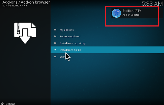 Stallion IPTV instaled notification