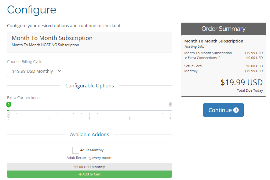 Customize your subscription and click on the Continue button