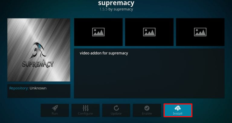 Click Install and stream Supremacy Kodi addon content