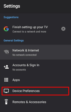 Select Device Preferences option