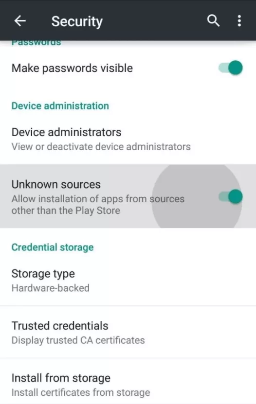 Turn on Unknown sources on Android