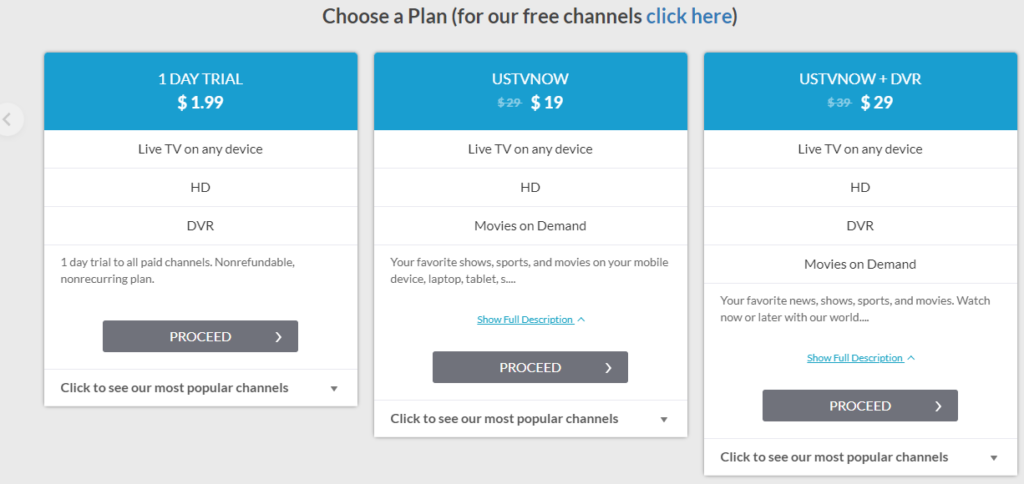 Select the plan of USTVNow