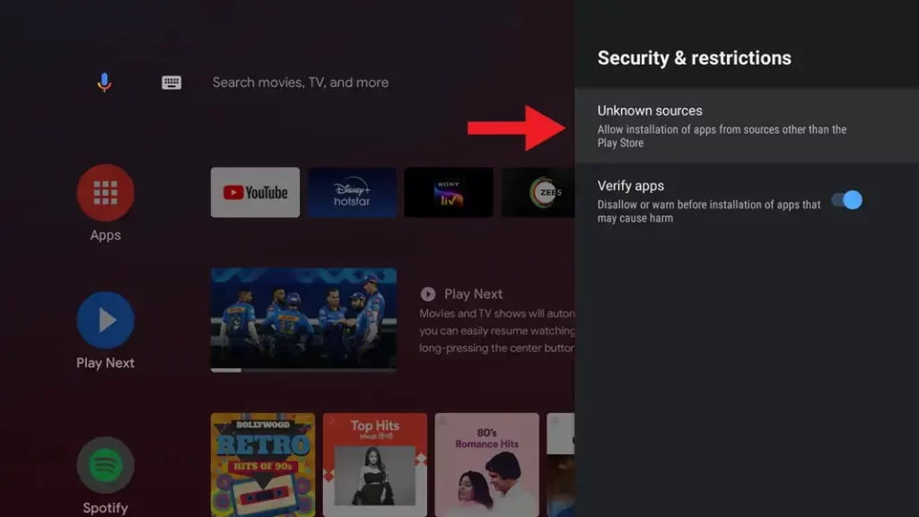 turn on Unknown sources on Android TV to install Fringe TV app