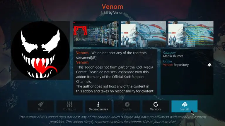 Venom add-on info page