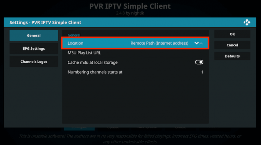 Select Remote Path(Internet address) to stream Voco TV IPTV 