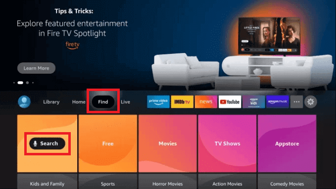 Select Find to stream Wish IPTV 