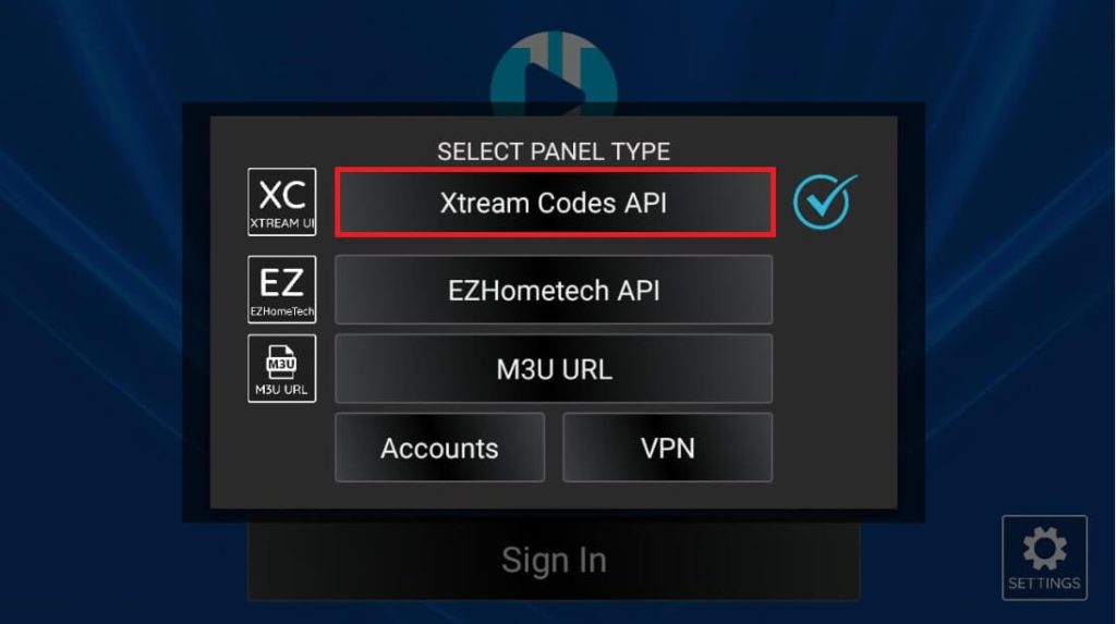 choose Xtream Codes API on XCIPTV
