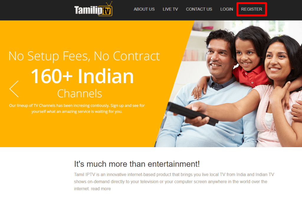 Tamil IPTV website - Click on Register