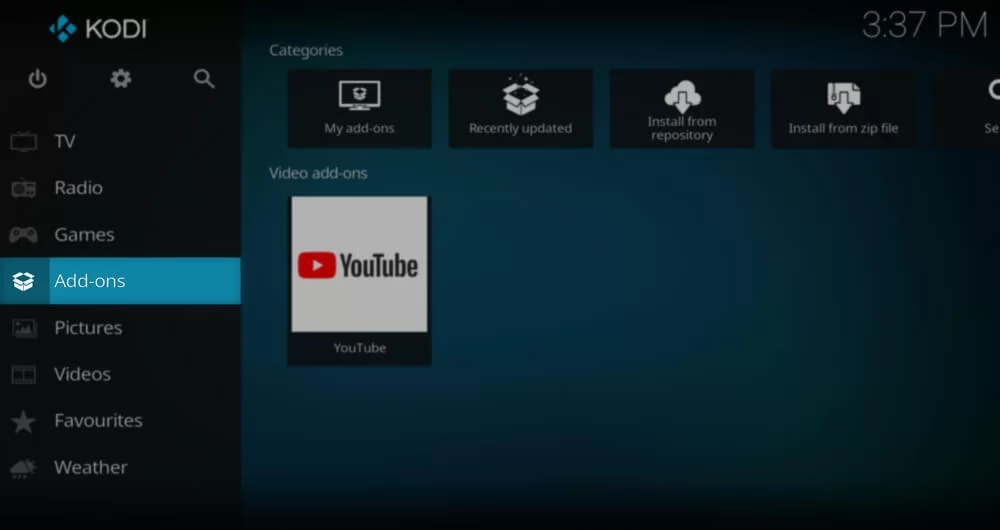 Select Add-Ons to for TVTube IPTV